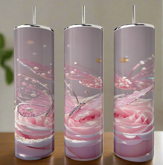 Rose Butterfly 20oz Stainless Steel Tumbler