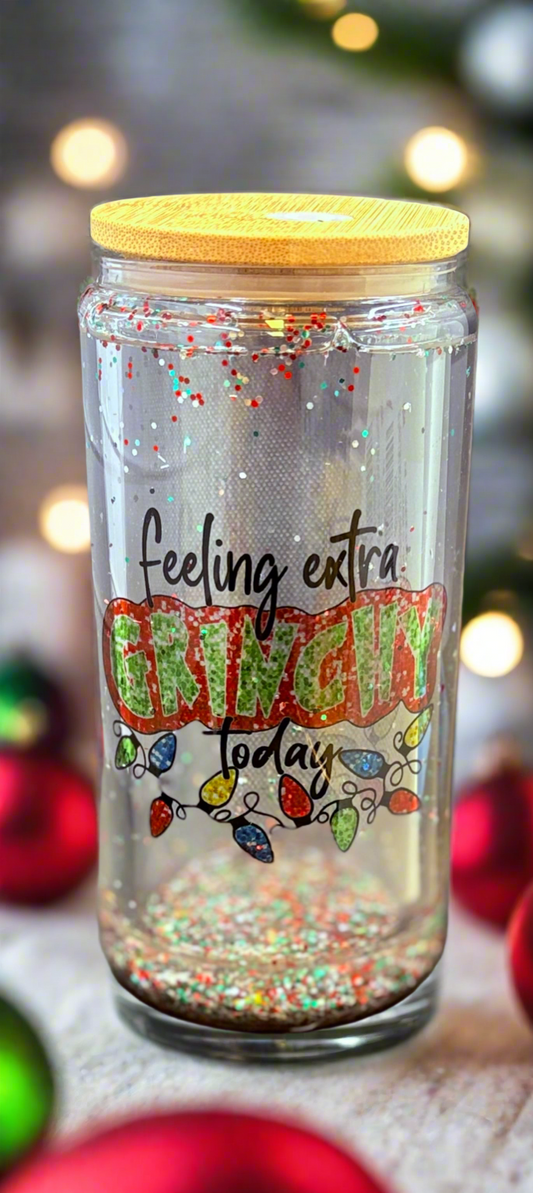 Feeling extra Grinch Snowglobe Tumbler-16oz