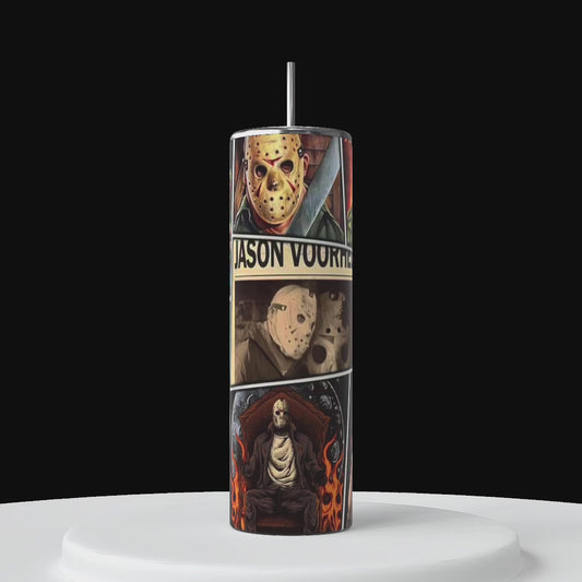 Vaso de 20 oz con texto en inglés «Jason» de Halloween