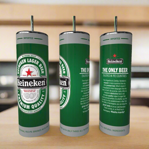 Heinekn 20oz Skinny Tumbler with 3D Decorative Lid Topper