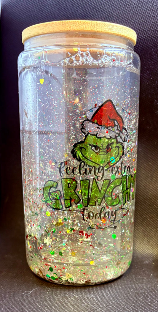 The Grinch loading 16oz glass  Grinchy Today - Snowglobe Tumbler-16oz